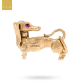 9ct Yellow Gold Dachshund Sausage Dog With Ruby Eyes Charm