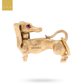 9ct Yellow Gold Dachshund Sausage Dog With Ruby Eyes Charm