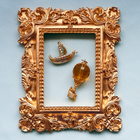 9ct Yellow Gold Viking Dragon Ship Charm & 9ct Yellow Gold Hot Air Balloon Crystal Pendant