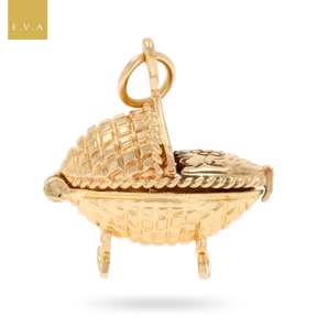9ct Yellow Gold Baby Boy in Moses Rocking Basket Charm