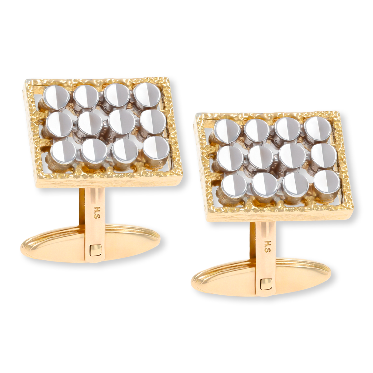 9ct Two Colour Gold Patterned Rectangle Cufflinks