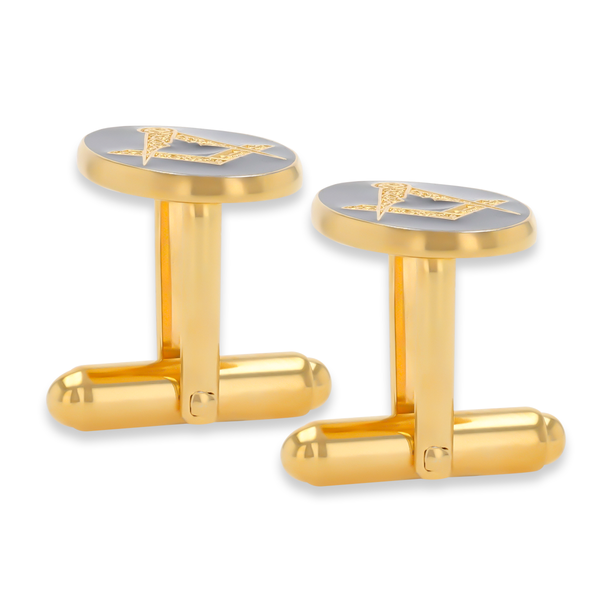 Gold Plated Oval Masonic Cufflinks with Blue Enamel