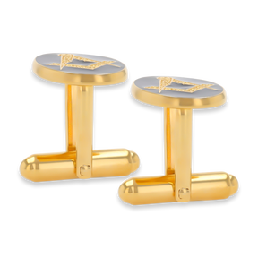 Gold Plated Oval Masonic Cufflinks with Blue Enamel