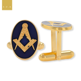 Gold Plated Oval Masonic Cufflinks with Blue Enamel