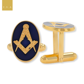 Gold Plated Oval Masonic Cufflinks with Blue Enamel