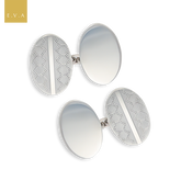 Sterling Silver Plain & Engine Turned Oval Cufflinks