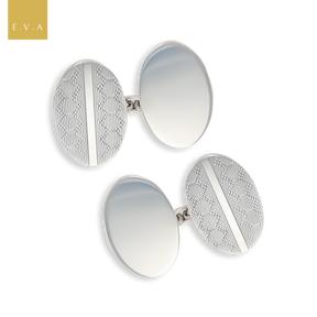 Sterling Silver Plain & Engine Turned Oval Cufflinks