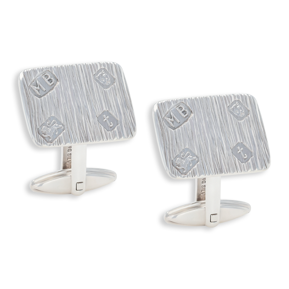 Sterling Silver Barked Feature Hallmark Rectangle Cufflinks