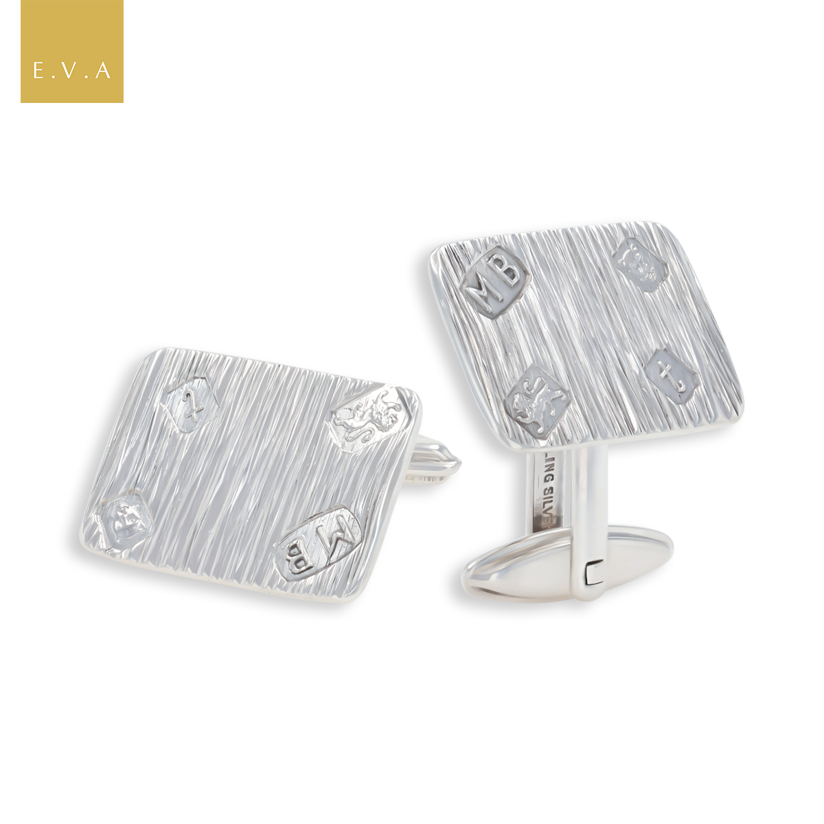 Sterling Silver Barked Feature Hallmark Rectangle Cufflinks
