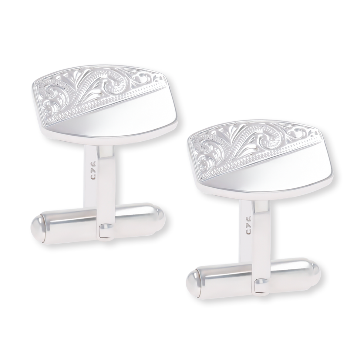 Sterling Silver Half Engraved Barrel Shaped Cufflinks