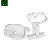 Sterling Silver Half Engraved Barrel Shaped Cufflinks