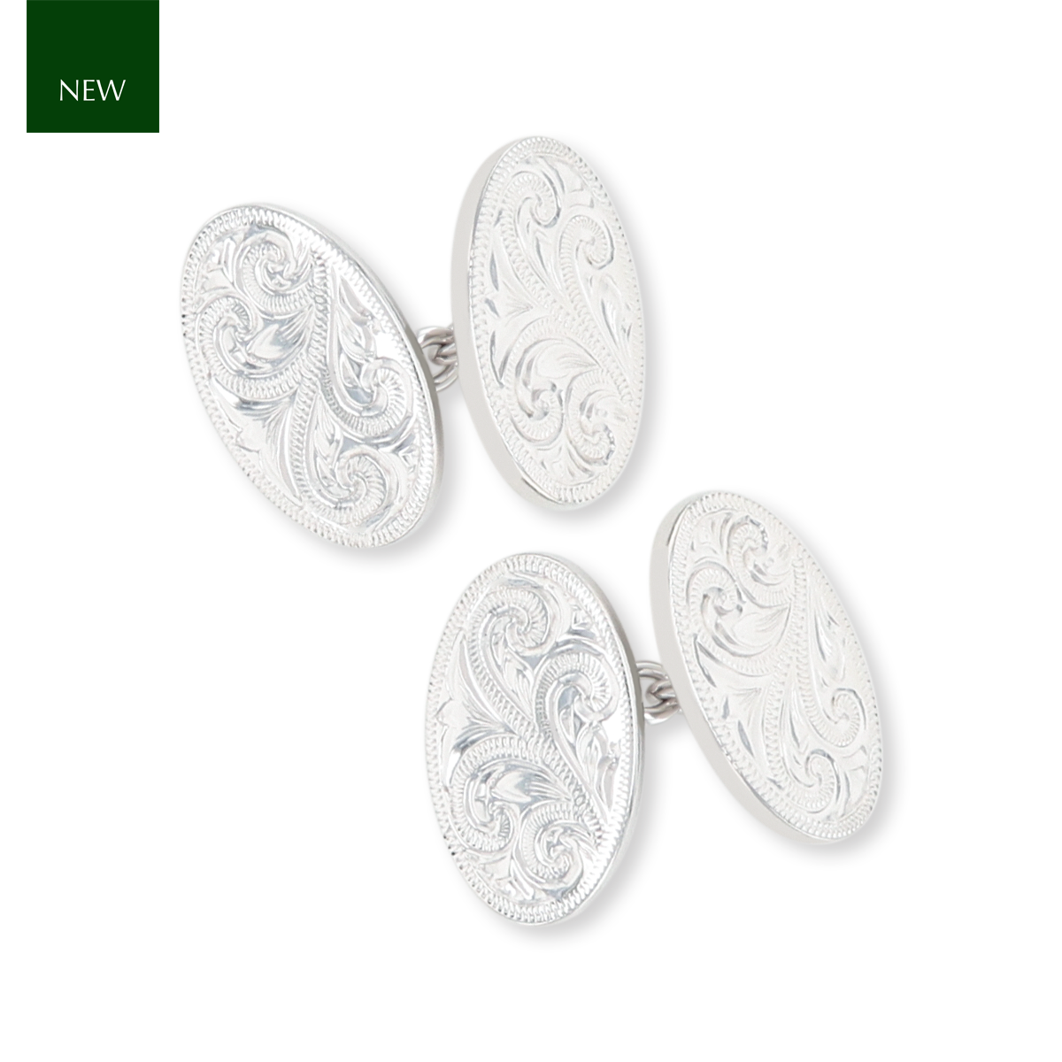 Sterling Silver Engraved Oval Chain Link Cufflinks