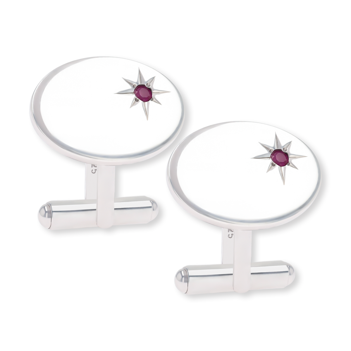 Sterling Silver Ruby Set Oval Shaped Cufflinks