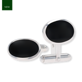 Sterling Silver Black Onyx Oval Shaped Cufflinks