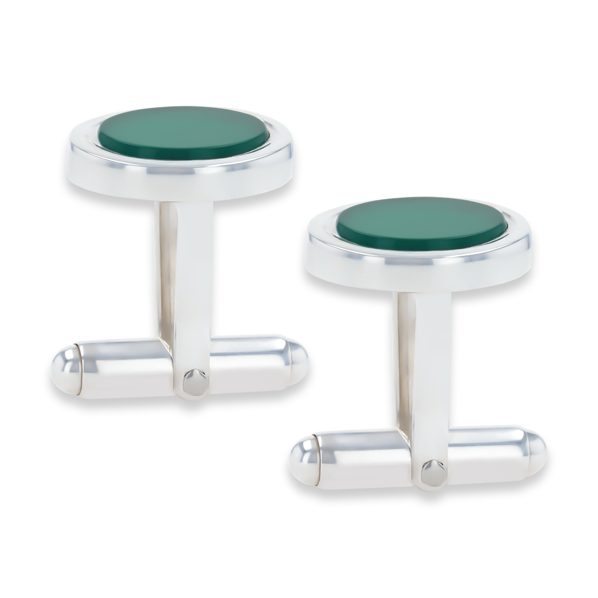 Sterling Silver Green Agate Oval Shaped Cufflinks