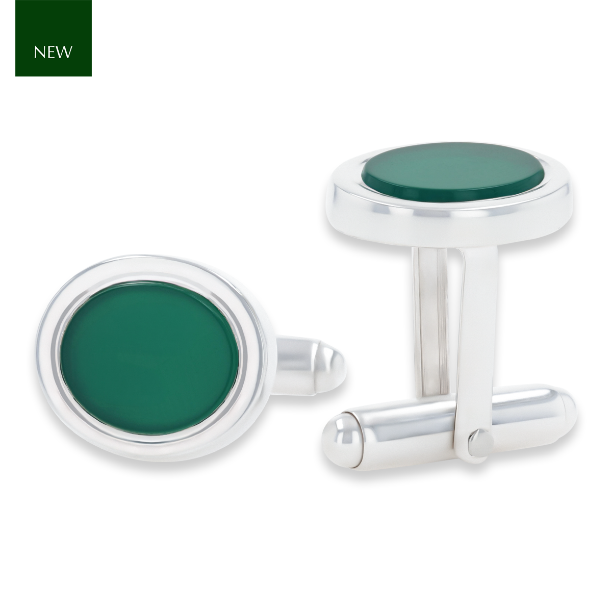 Sterling Silver Green Agate Oval Shaped Cufflinks