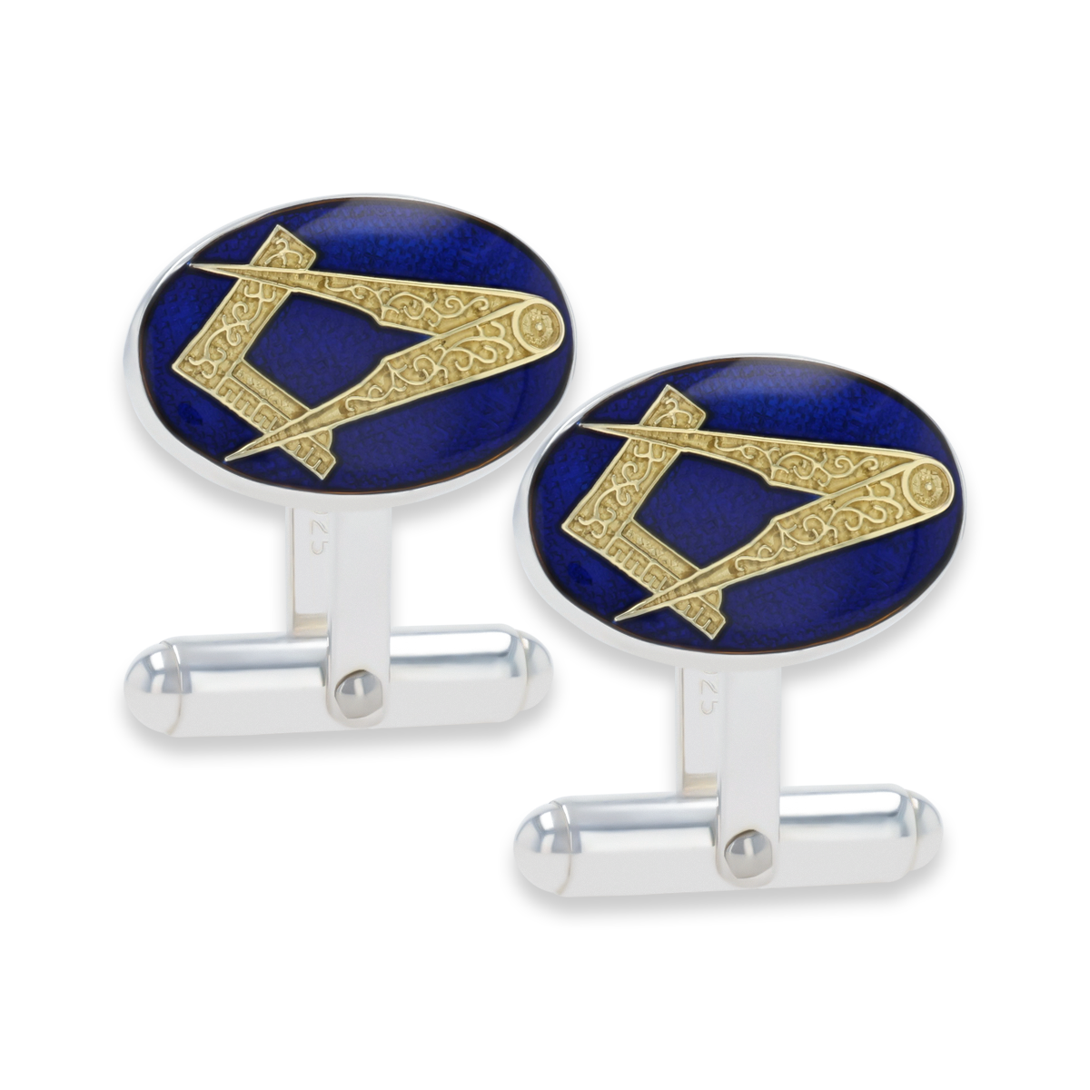 Sterling Silver Oval Masonic Cufflinks With Blue Enamel