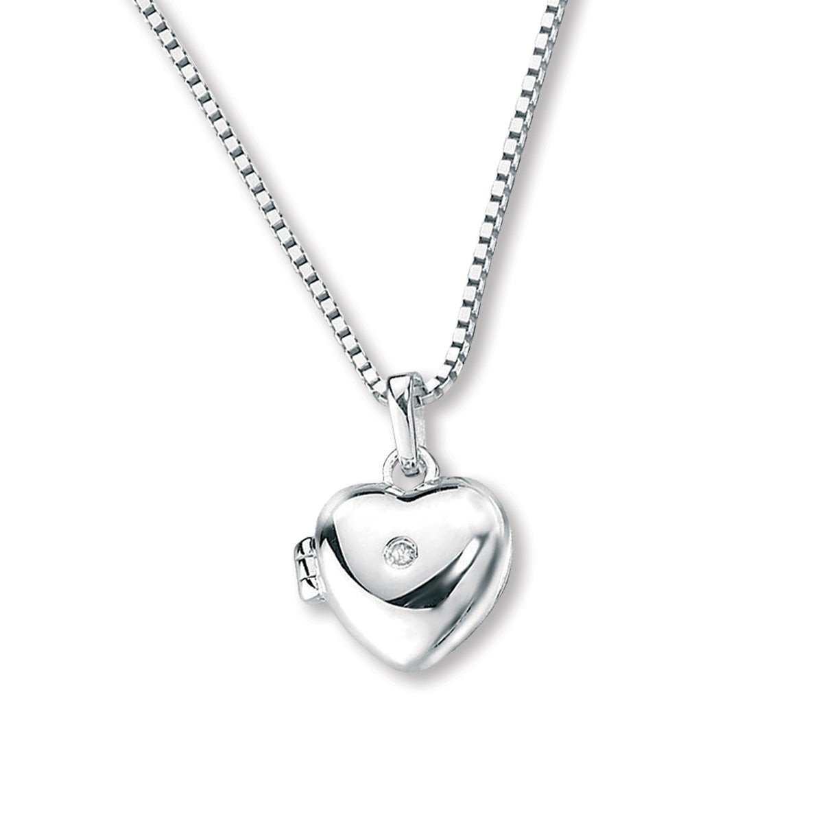 Sterling Silver Diamond Heart Shaped Locket Pendant With Chain