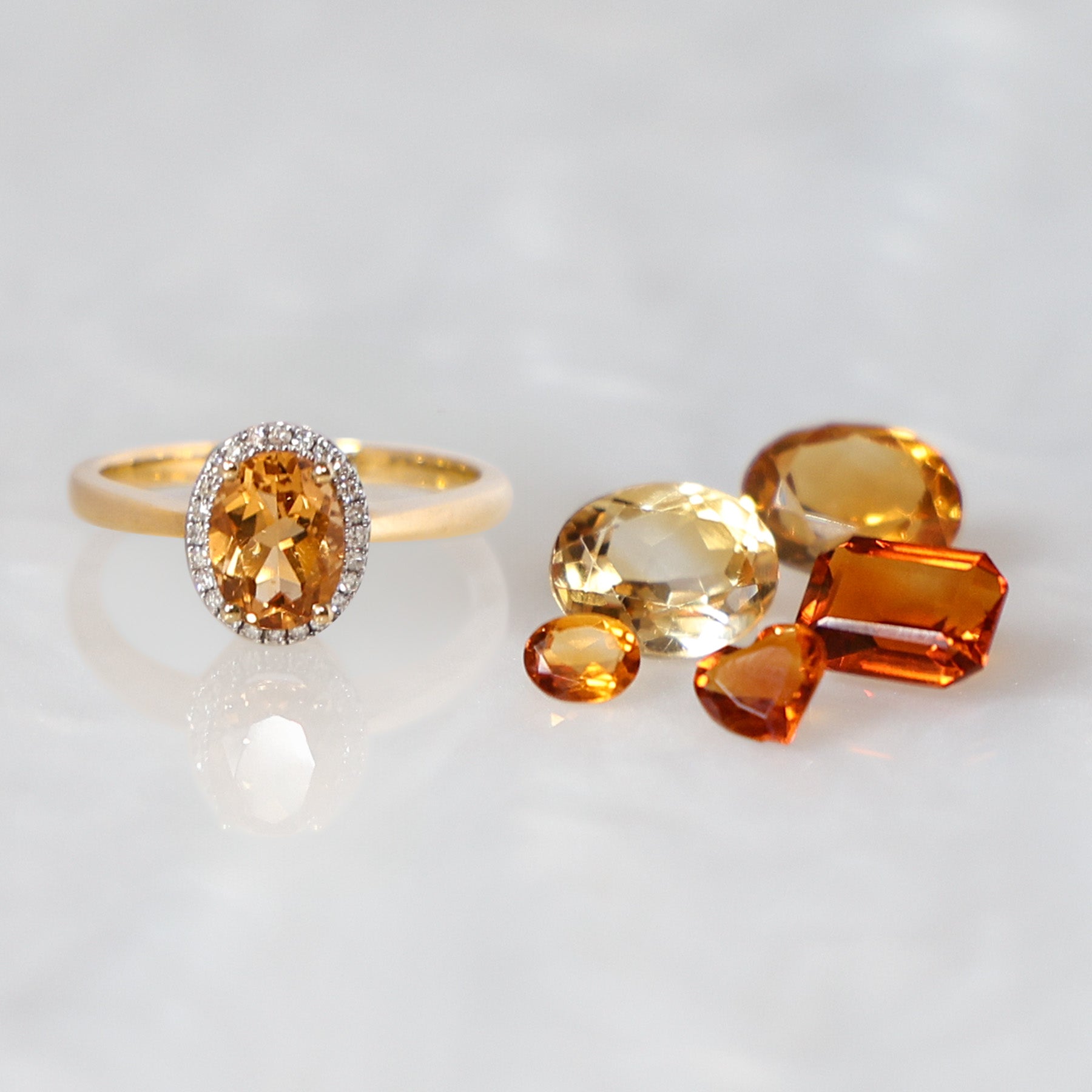 9ct Yellow Gold Oval Citrine & Diamond Cluster Ring