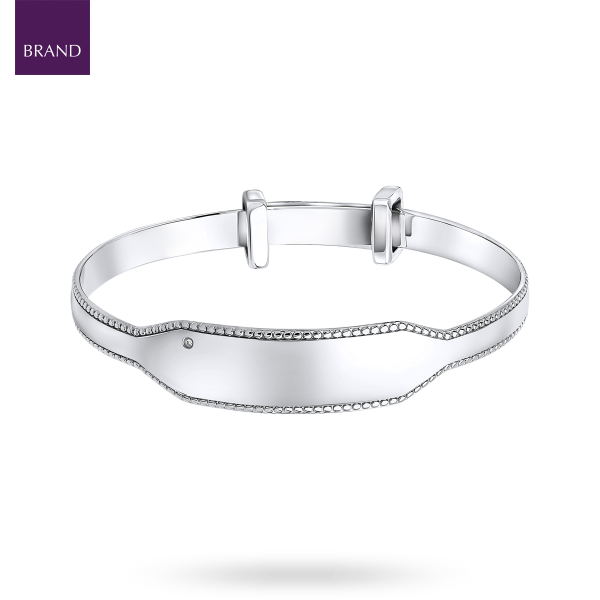 Sterling Silver Mille-Grain Edge Small Expandable Bangle with Diamond