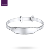 Sterling Silver Mille-Grain Edge Small Expandable Bangle with Diamond