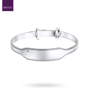 Sterling Silver Mille-Grain Edge Small Expandable Bangle with Diamond