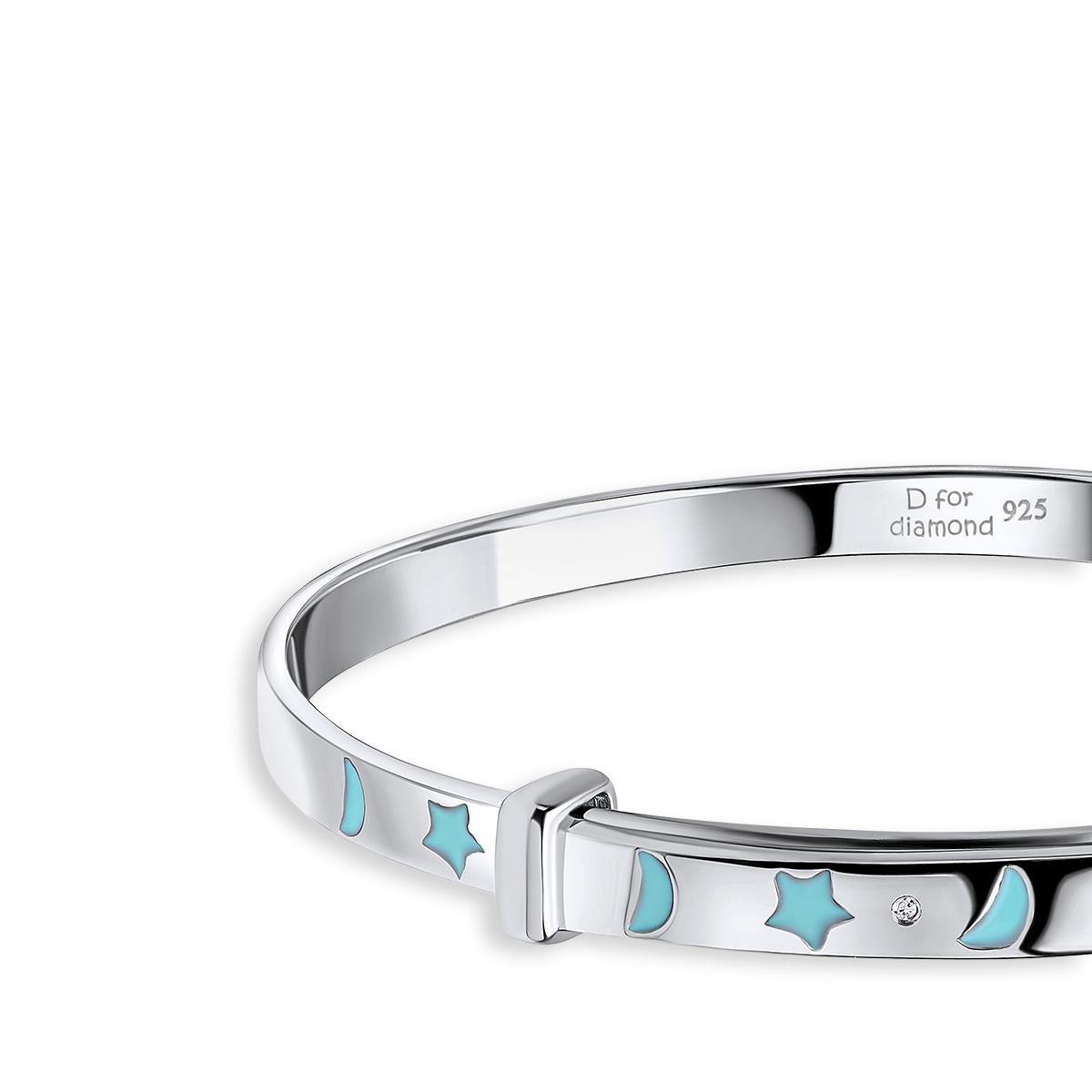 Recycled Sterling Silver Glow in the Dark Star & Moon Bangle with Diamond