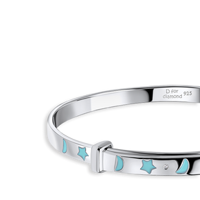 Recycled Sterling Silver Glow in the Dark Star & Moon Bangle with Diamond