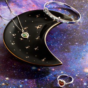 Recycled Sterling Silver Glow in the Dark Star & Moon Bangle with Diamond