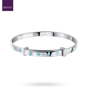 Recycled Sterling Silver Glow in the Dark Star & Moon Bangle with Diamond
