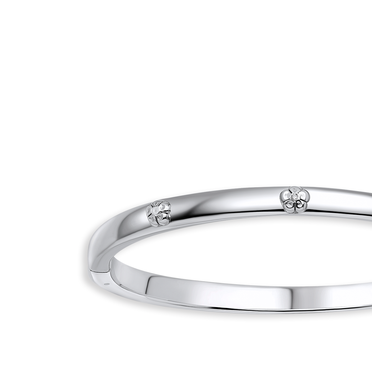 Recycled Sterling Silver Floral Hinged Maiden Bangle with Diamond