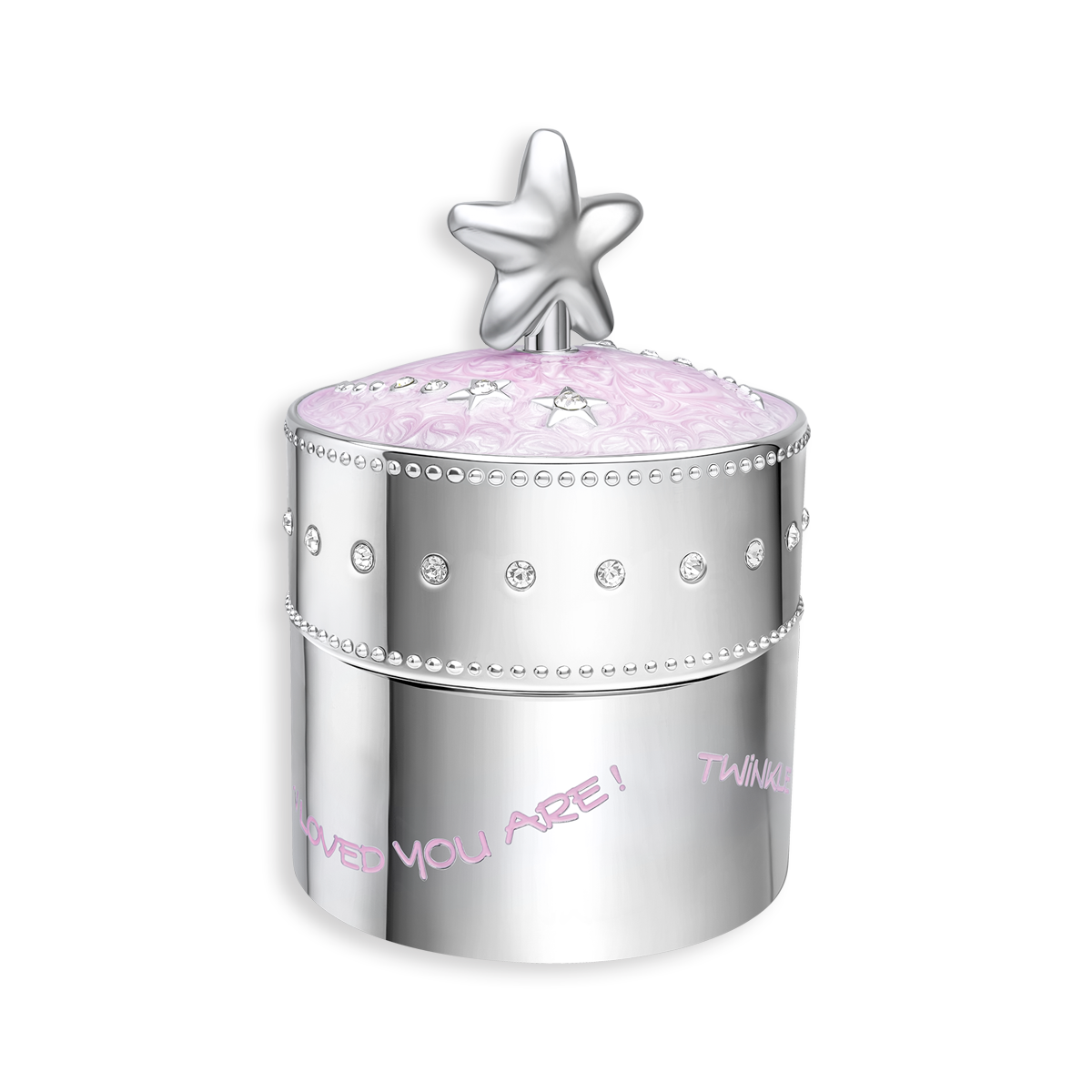 Silver Plated Pink Star Music Trinket Box with Crystal