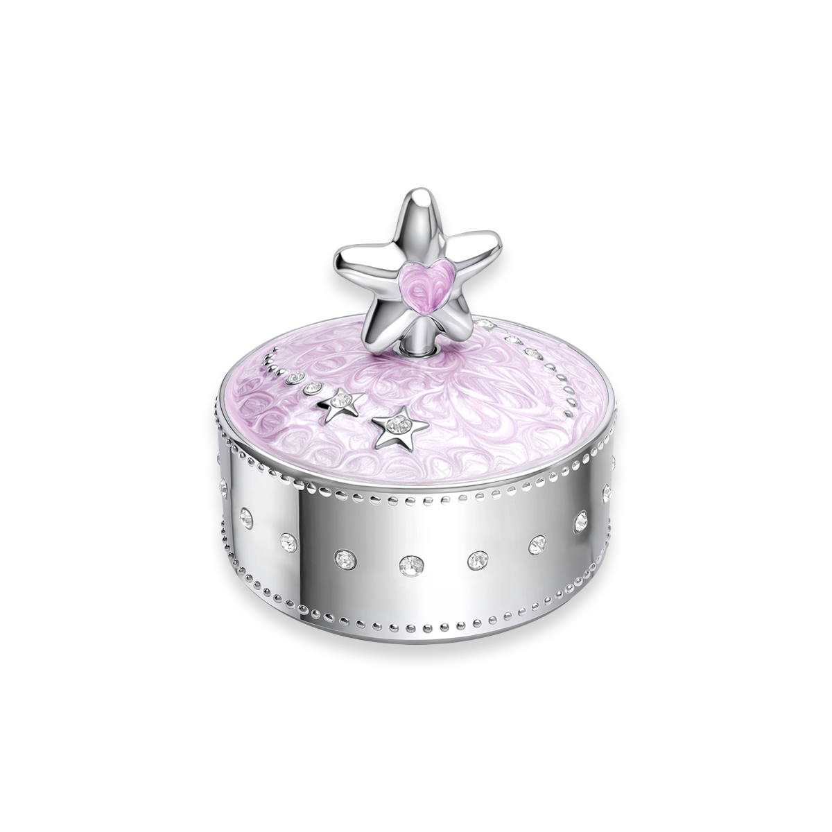 Silver Plated Pink Star Music Trinket Box with Crystal