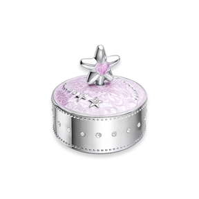 Silver Plated Pink Star Music Trinket Box with Crystal