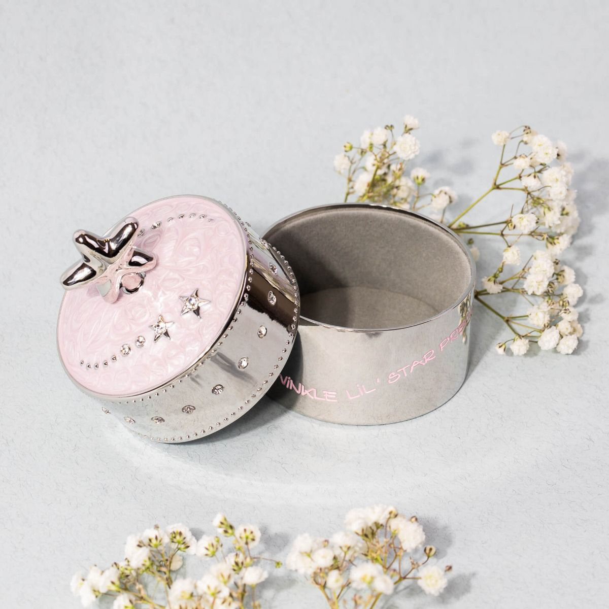 Silver Plated Pink Star Music Trinket Box with Crystal
