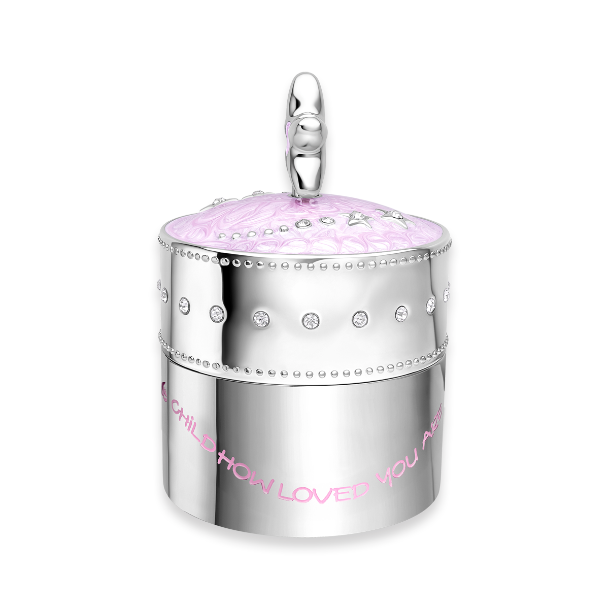 Silver Plated Pink Star Music Trinket Box with Crystal