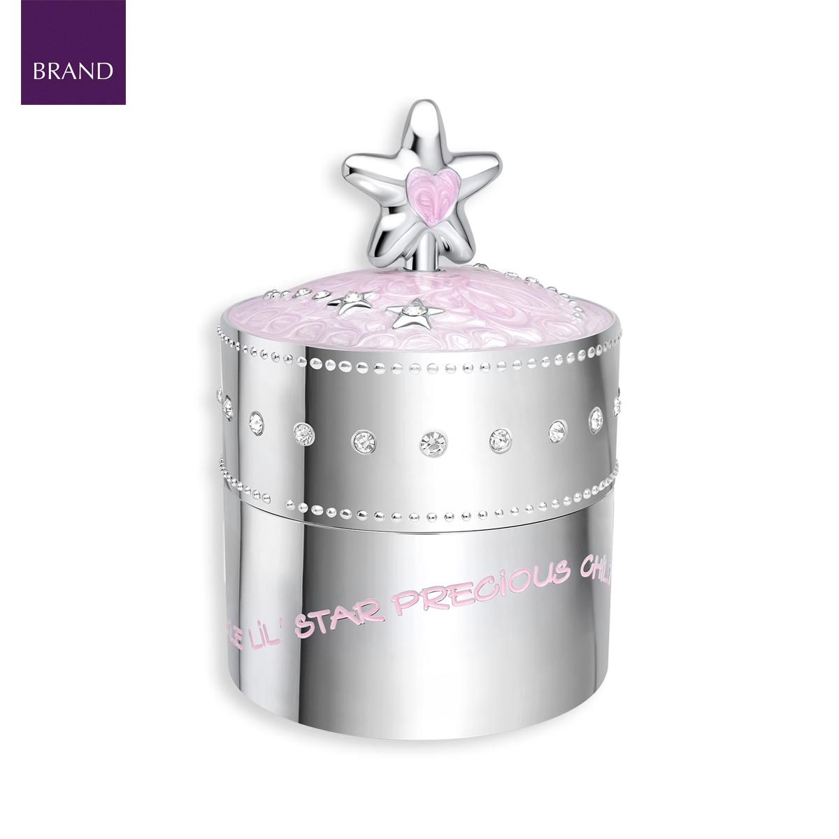 Silver Plated Pink Star Music Trinket Box with Crystal