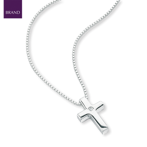 Sterling Silver Diamond Medium Cross Pendant With Chain