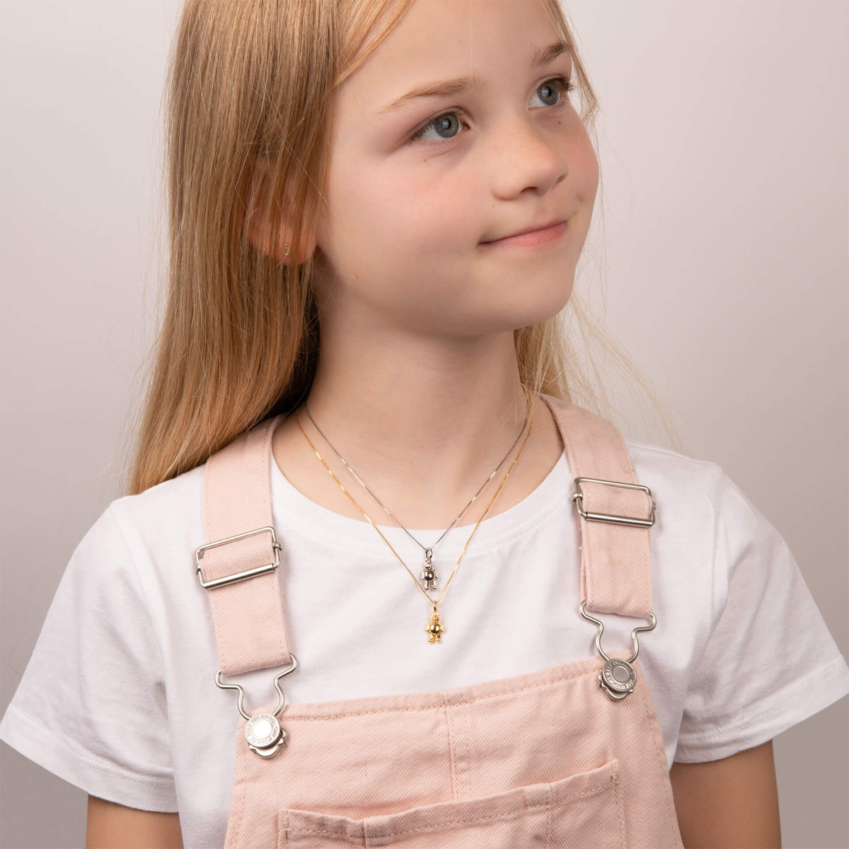 Model wears Recycled Sterling Silver Diamond Teddy Bear Pendant With Chain