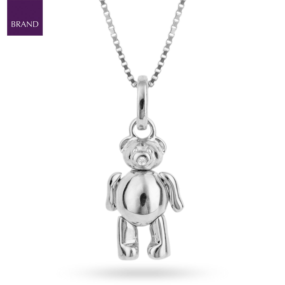 Recycled Sterling Silver Diamond Teddy Bear Pendant With Chain