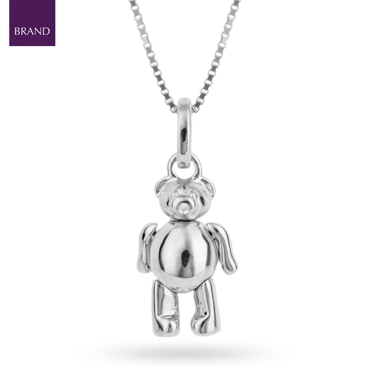 Sterling Silver Diamond Teddy Bear Pendant With Chain