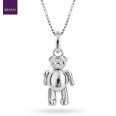 Sterling Silver Diamond Teddy Bear Pendant With Chain