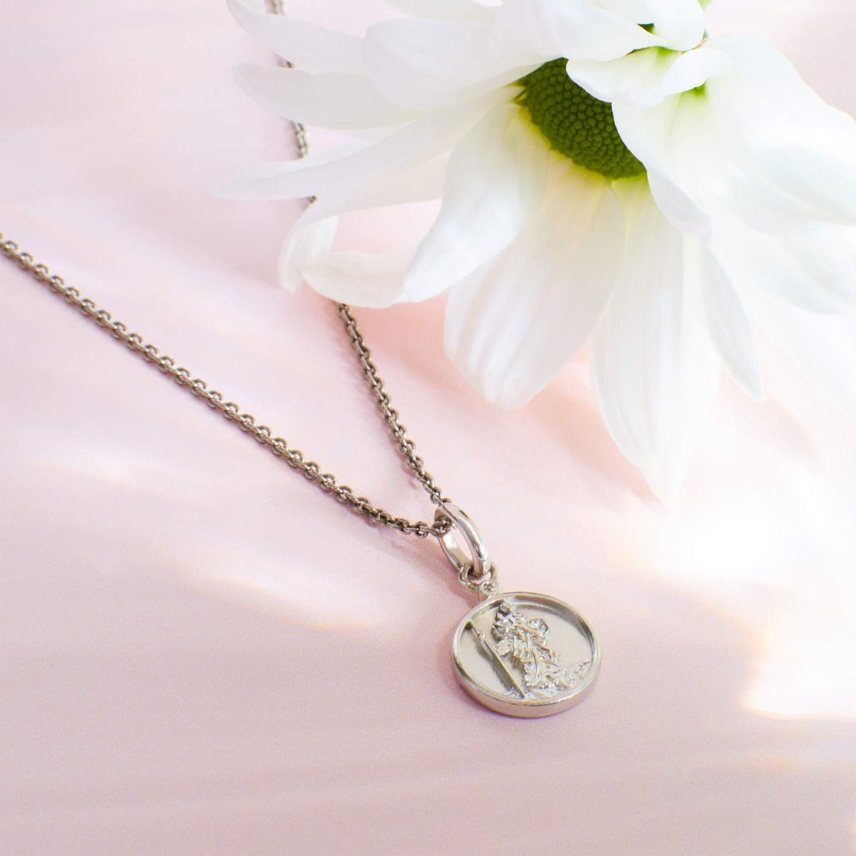 Recycled Sterling Silver Diamond Saint Christopher Pendant with Chain