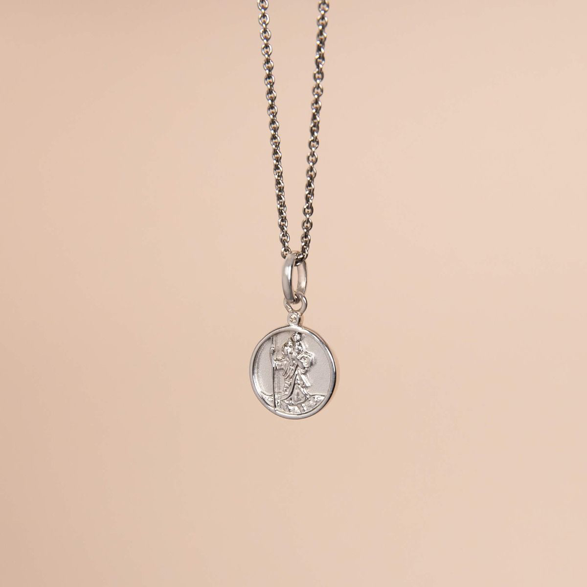 Recycled Sterling Silver Diamond Saint Christopher Pendant with Chain