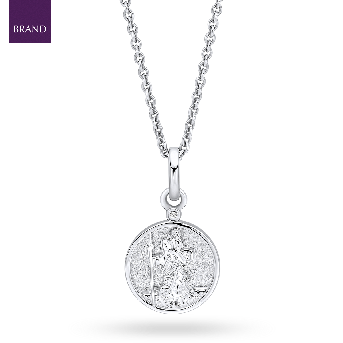 Recycled Sterling Silver Diamond Saint Christopher Pendant with Chain