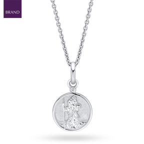 Recycled Sterling Silver Diamond Saint Christopher Pendant with Chain