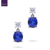 Sterling Silver Oval Shaped Blue Cubic Zirconia Drop Earrings