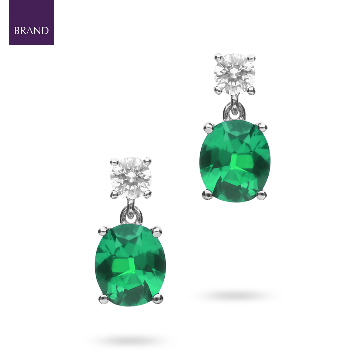 Sterling Silver Oval Shaped Green Cubic Zirconia Drop Earrings