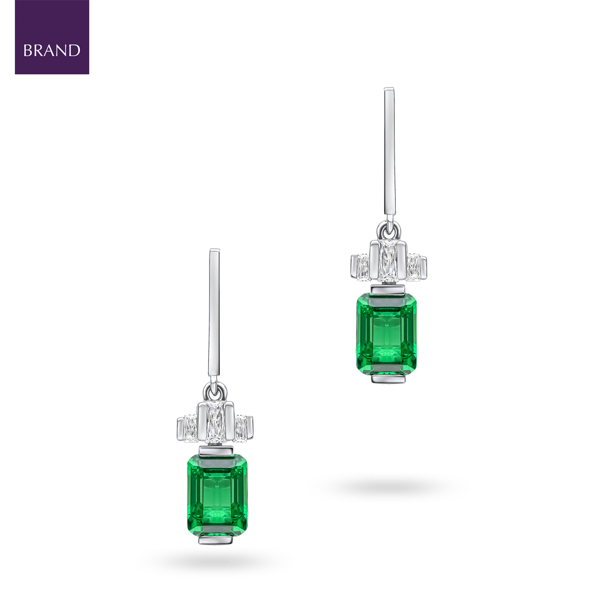 Sterling Silver Emerald Cut Green Cubic Zirconia Drop Earrings