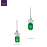 Sterling Silver Emerald Cut Green Cubic Zirconia Drop Earrings